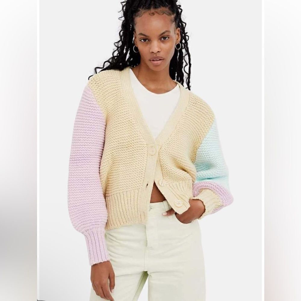 For Love And Lemons Kerry cardigan chunky knit color block cropped sweater L
